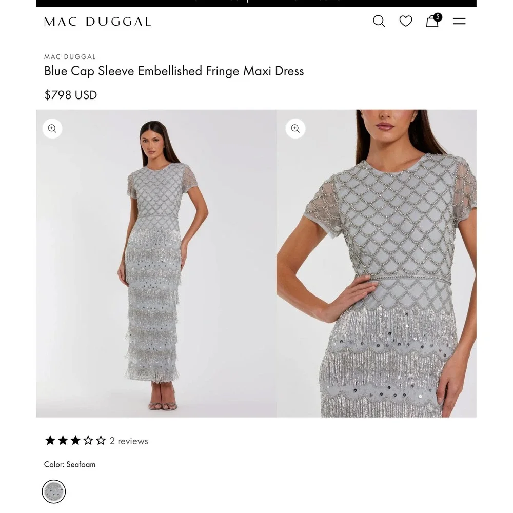 NWT Mac Duggal [ 6 ] 94077 Fringe Embellished Mesh Ankle Length Dress Gown J2379